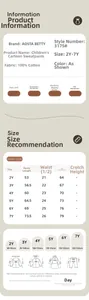Tableau des tailles détaillé pour pantalons de jogging en coton enfant de 2Y à 7Y