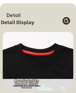 Detail of ribbed crew neck with red reinforced tape on boys dinosaur print t-shirt