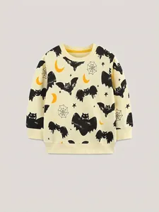 Toddler Boys Halloween Cartoon Print Sweatshirt Cotton Long Sleeve Crew Neck Pullover Tops Festive Children Apparel