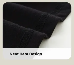 Close-up of neat double-needle hem stitching on black cotton long sleeve t-shirt