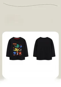 Front and back view of cotton long sleeve kids T-shirt with colorful dinosaur prints