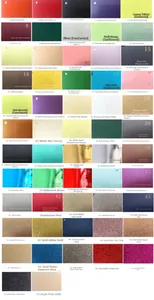 Color chart showing 57 paper types including pearlescent and glitter finishes for invitations