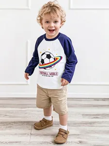 Jungen Baumwolle Langarm T-Shirt Casual Raglan Top Fußball Planet Bedrucktes Shirt Für Kleine Kinder Herbst Mode Sportlich