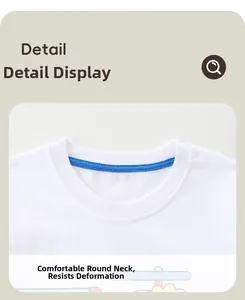 Close-up of comfortable crew neck with blue anti-deformation neck tape for kids T-shirt