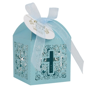 Boîte à Bonbons Croix Ajourée Découpe Laser Avec Ruban Étiquette Thank You pour Mariage Fête Baptême Cadeau Papier