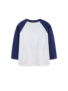 Modisches Jungen Langarm-Raglan-T-Shirt mit dunkelblauen Ärmeln und weißem Körper