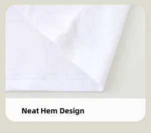 Detail of neatly stitched hem and double-needle sewing on white cotton kids' long sleeve t-shirt