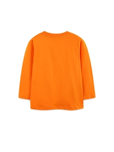 Classic kids long sleeve cotton t-shirt in bright orange color shown from the back view