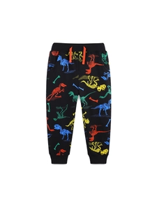 Pantalon de jogging noir pour enfant avec imprimés dinosaures colorés et cordon orange vif