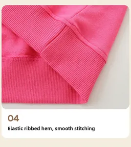 Detail of elastic ribbed hem on girl's fall sweatshirt with precise stitching