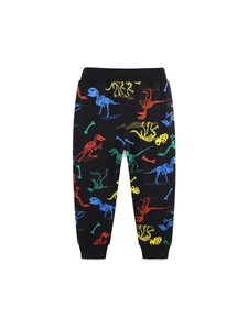 Pantalon de jogging noir pour enfants avec imprimé squelette de dinosaure coloré
