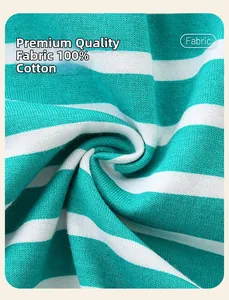 Gros plan sur un tricot rayé vert et blanc 100% coton avec une texture côtelée
