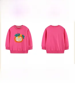 Front and back detail of pink long sleeve cotton sweatshirt with pumpkin embroidery