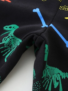 Pantalon de jogging noir pour enfant avec imprimé dinosaure coloré et coutures renforcées