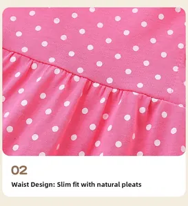 Détail d'une robe rose à pois pour fille montrant la maille et la taille plissée