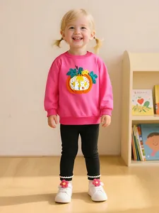 Toddler Girls Halloween Sweatshirt 100% Cotton Pumpkin Rabbit Embroidery Long Sleeve Pullover Round Neck Autumn Top