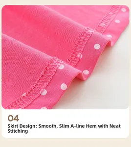 Vue macro détaillée de l'ourlet de robe trapèze à pois roses avec couture professionnelle