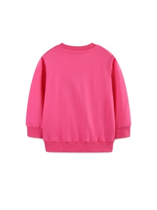 Back view of girls' rose pink cotton sweatshirt with ribbed cuffs and hem for autumn