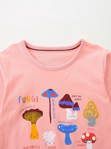 T-shirt rose à manches longues pour filles avec un imprimé botanique de champignons
