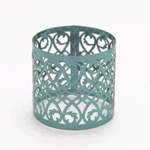 European hollow geometric napkin ring in elegant Morandi blue green metal finish