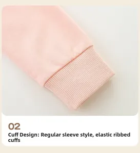 Detail of pink ribbed elastic cuffs on high-quality knitted cotton children sweatshirt