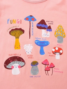 T-shirt rose à manches longues pour filles avec imprimés de champignons FUNGI