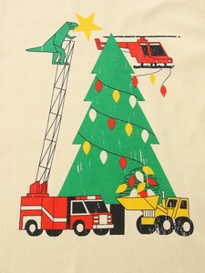 Kids long sleeve shirt with festive Christmas prints including dinosaurs and trucks