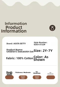 Tableau des tailles et spécifications du tissu pour ensemble sweat en coton pour filles
