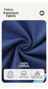 Macro view of 100% cotton deep blue knit fabric showing soft breathable texture