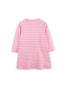 Robe ligne A pour filles à manches longues avec rayures roses et blanches