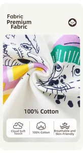Close-up of soft 100% cotton fabric with colorful cartoon print on boys' long sleeve tee