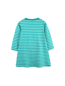 Robe trapèze pour fille à rayures vertes et blanches, manches longues et col rond