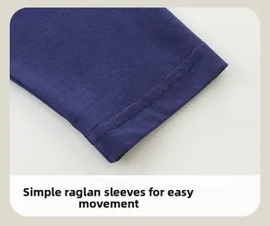 Detail of raglan sleeve cuffs with durable double-needle stitching on navy knit sweatshirt