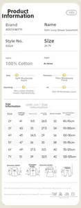 Detailed size guide and fabric specifications for girls cotton Halloween sweatshirt