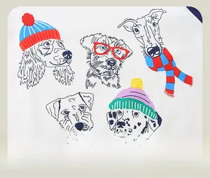 Close-up of vibrant cartoon dog prints on long-sleeve cotton T-shirt for boys
