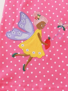 Robe en tricot rose pour fille avec pois blancs et broderie féerique mignonne