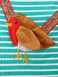 Robe à manches longues pour filles avec une poche peluche oiseau rouge-gorge 3D