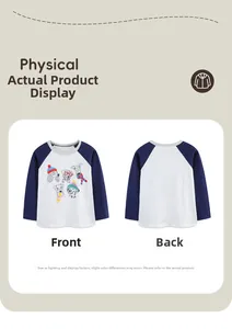 Detail showing front and back view of boys long sleeve tee with cartoon dogs print