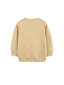 Kids long sleeve cotton sweatshirt in khaki with ribbed crew neck and cuffs back view