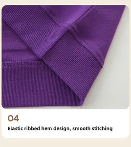 Detail of purple toddler sweatshirt with elastic ribbed hem and neat stitching craftsmanship