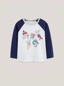 Boys long sleeve raglan T-shirt with cute cartoon dogs print for autumn sports