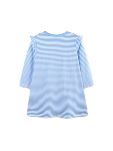Robe princesse rayée à manches longues pour filles avec volants bleus et écussons