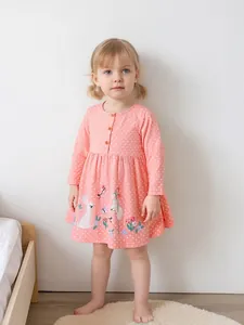 Robe à Manches Longues en Coton pour Filles avec Motif à Pois et Broderie Lapin Robe de Princesse d'Automne pour Fête