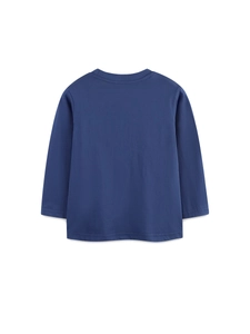 Classic navy blue long-sleeved cotton T-shirt for boys with minimalist plain back design