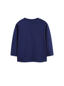 Boys navy blue long sleeve t-shirt with ribbed crew neck and high-quality cotton fabric