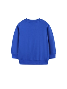 Sweat-shirt bleu roi pour enfant à col rond, vue de dos sur fond blanc immaculé