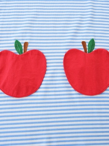 Robe de princesse à rayures pour filles avec patchs pomme rouge et broderies