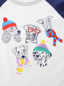 Fashionable boys long sleeve raglan T-shirt with colorful cartoon dog print for autumn