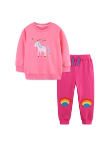 Ensemble deux pièces pour fille avec sweat à broderie licorne et jogging rose magenta