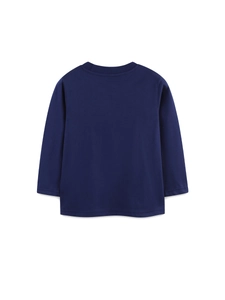 T-shirt manches longues en coton bleu foncé pour garçon avec vue arrière à col rond
